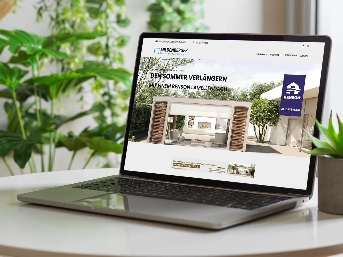 Website der Daniel Mildenberger GmbH, dargestellt auf einem Bildschirm